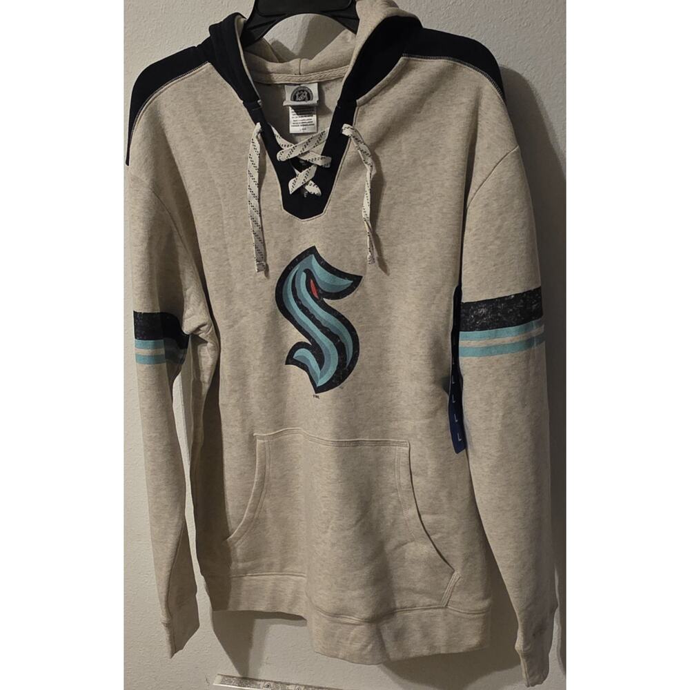 NHL Beige and Teal Seattle Kraken Lace-Up Pullover Hoodie